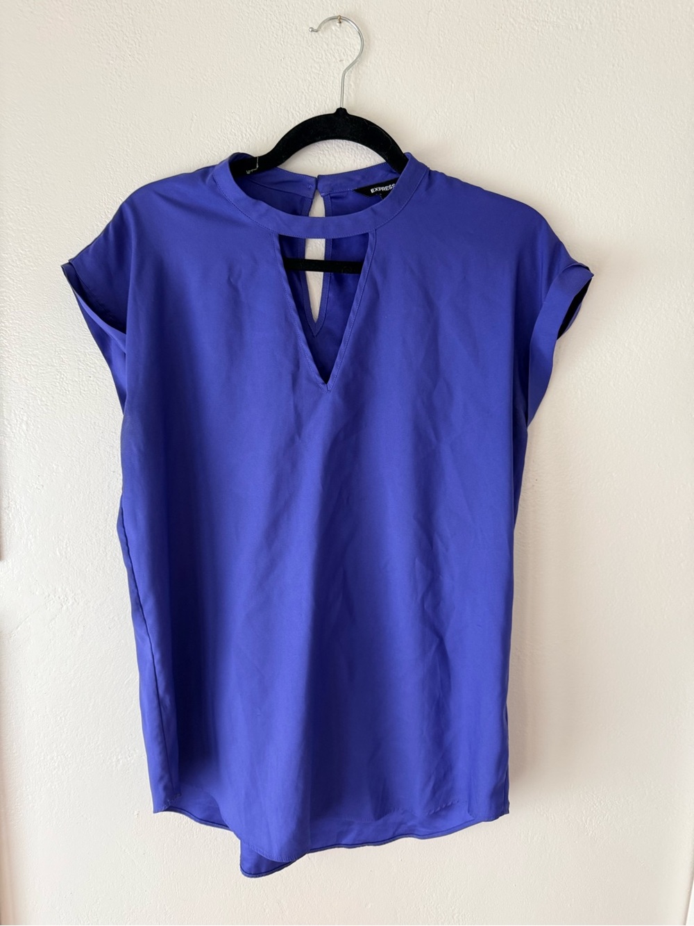 Express Women’s Cobalt Blue Keyhole Cap-Sleeve Blouse